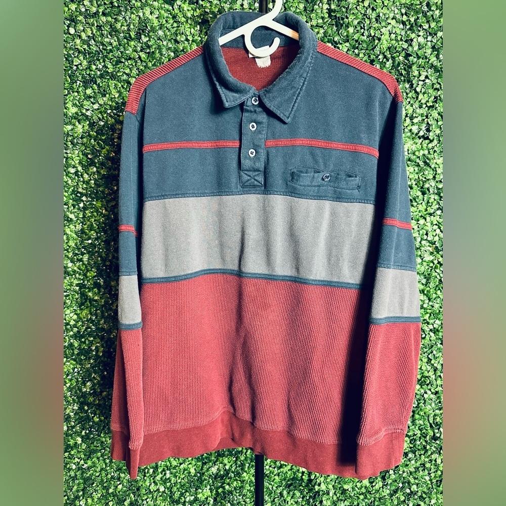Vintage Haband Casual Joe Polo Shirt Long Sleeve 3 Button Colorblock Multicolor